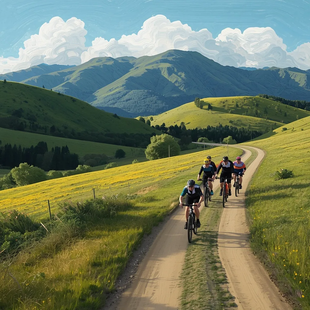 Abstract representation of a group cycling trail through Wairarapa hills