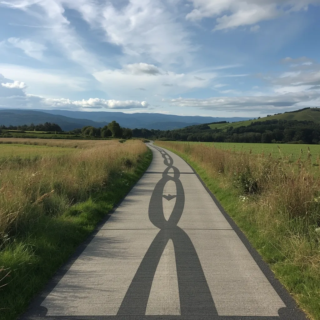 Stylised pathway through the Wairarapa countryside for group cycling
